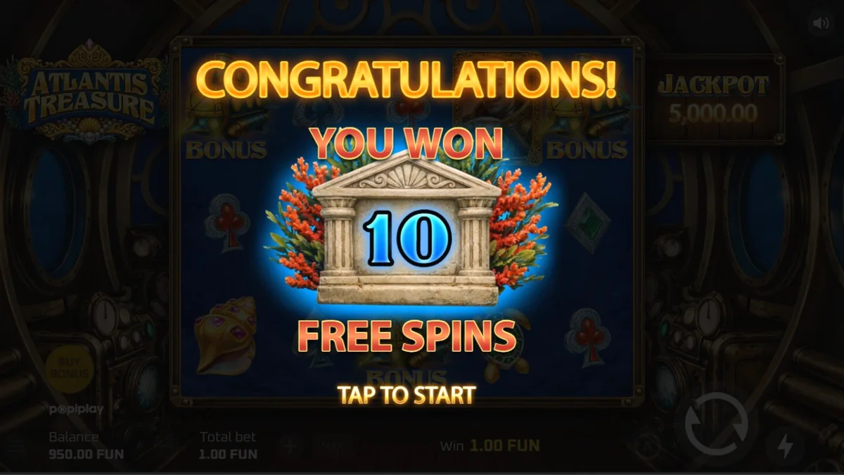 Tampilan visual slot Atlantis Treasure dengan tema steampunk bawah laut yang mendetail.